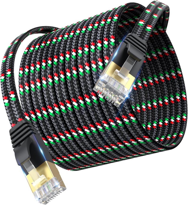 SNANSHI كابل إيثرنت Cat 7 بطول 10 قدم - تصميم مسطح من النايلون المضفر، سهل التركيب ومتين 10Gbps، كابل إنترنت محمي مع موصلات RJ45 مطلية بالذهب للاستخدام المنزلي والمكتبي والألعاب - Image 1